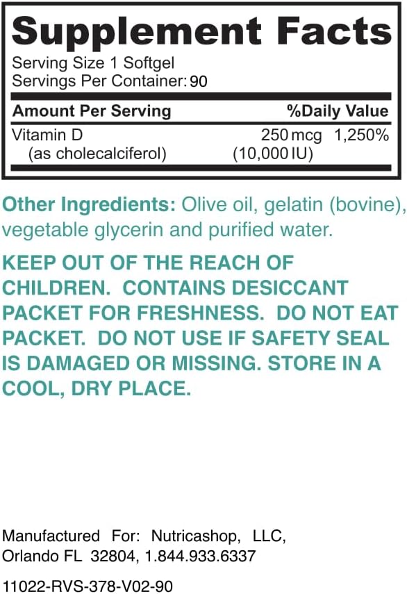 Extra Strength Vitamin D-3 10,000 IU, Immune Support Supplement W/Olive Oil