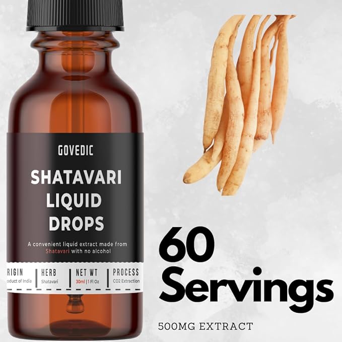 Shatavari Liquid Drops 1 Fl Oz 30ml | 60 Servings of 500mg Organic Root Tincture Extract Supplement | Hormonal Balance Women's Health Reproductive Health Fast Absorption Formula