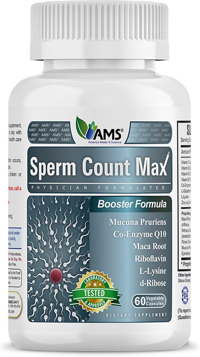 America Medic & Science Sperm Count Max (60 Capsules) | Male Fertility Supplement | Enhances Sperm Count and Reproductive Health | Prenatal Vitamins for Men | with Zinc, CoQ10, Vitamin C, B2, and B12