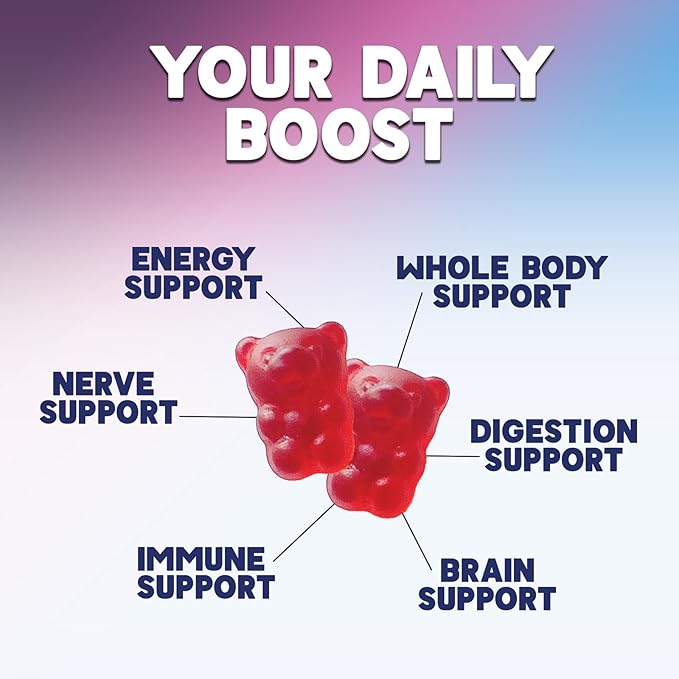 Energy Gummies Vitamin B12 1000 mcg, Green Tea Natural Caffeine Support, Extra Strength Daily Energy Vitamins, Delicious Berry Flavor Gluten Free Chewable Supplement for Cycling & Running - 120 Chews