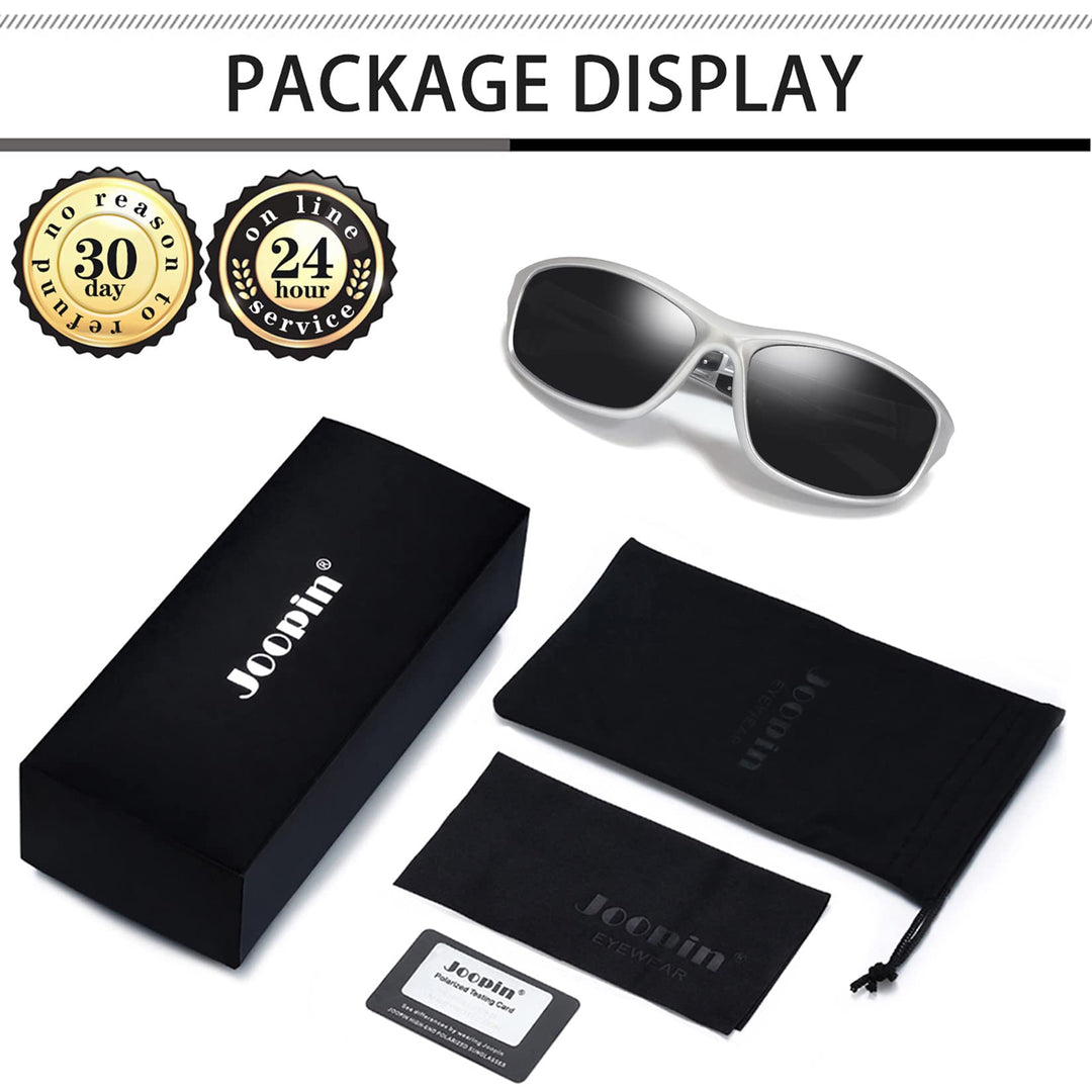 Joopin Silver Sports Sunglasses Trendy Wrap Around Sun Glasses Polarized UV Protection Stylish Tactical Shades for Men Women Oversized Sunnies
