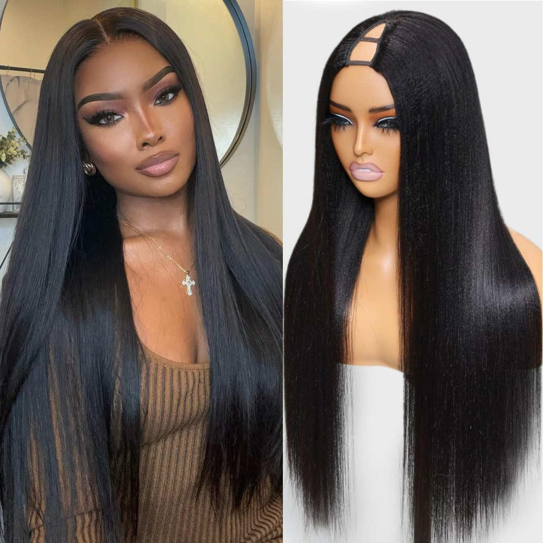 Beauty Forever V Part Wig Human Hair Yaki Kinky Straight Upgrade U Part Wigs Glueless Full Head Clip In Half Wig V Shape Wigs No