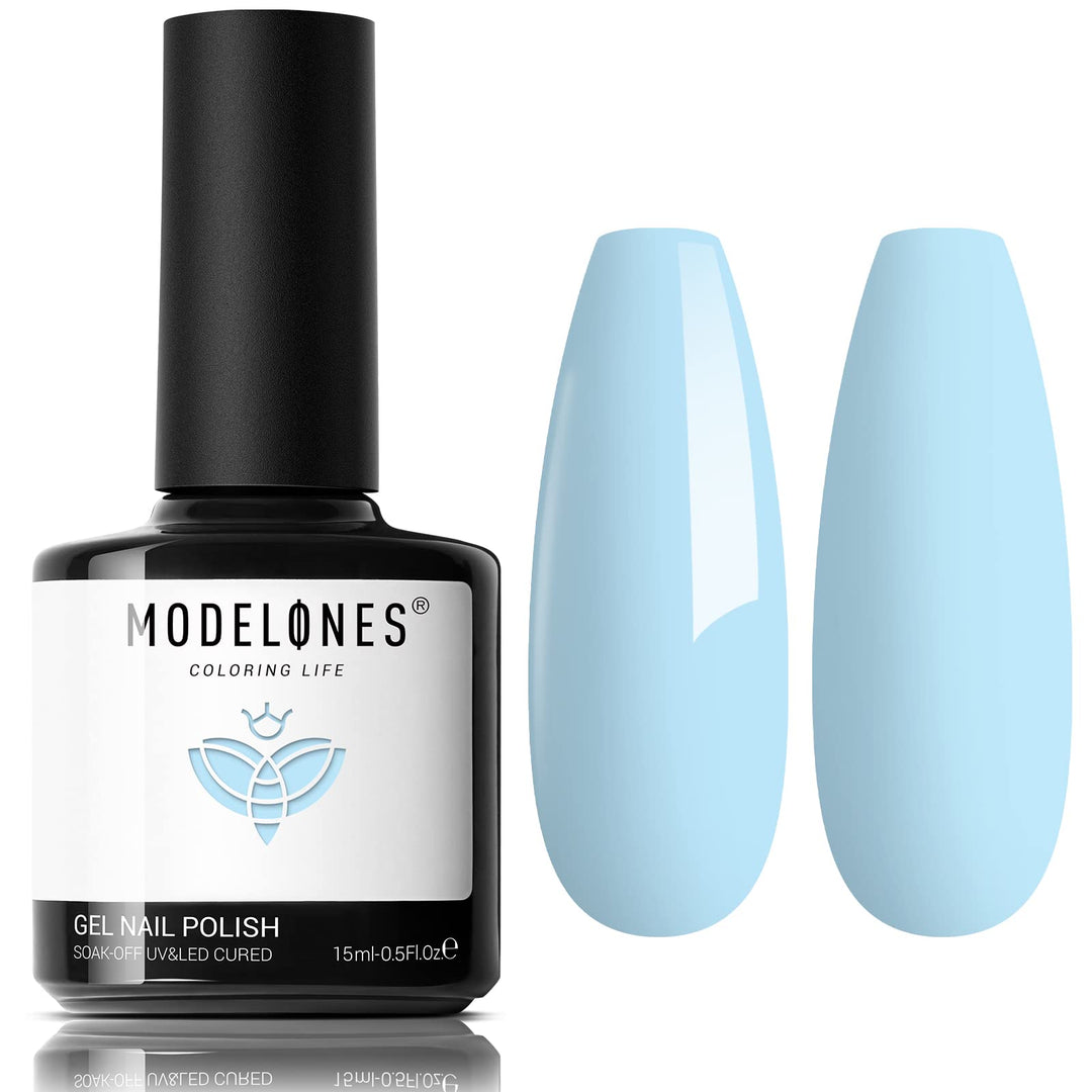 Modelones Blue Gel Nail Polish, Pastel Baby Blue Gel Polish 15 Ml Soak Off Soft Light Blue Nail Polish Sea Blue Gel Nail Art Sta