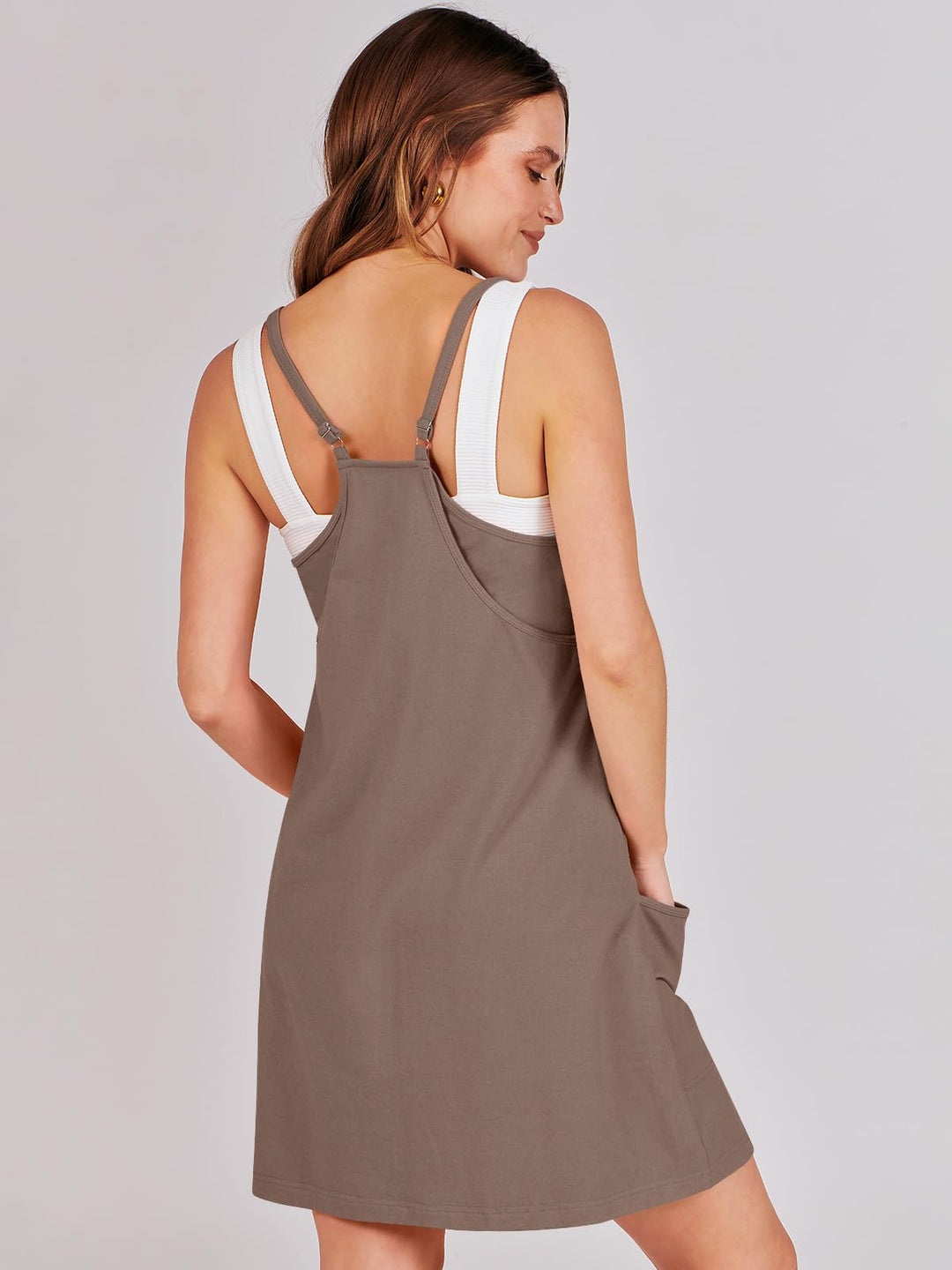 ANRABESS Women Summer Mini Romper Dress Workout Tennis Active Sports Athleisure Outfits built in Shorts Trendy Vacation Coffee X-Smal