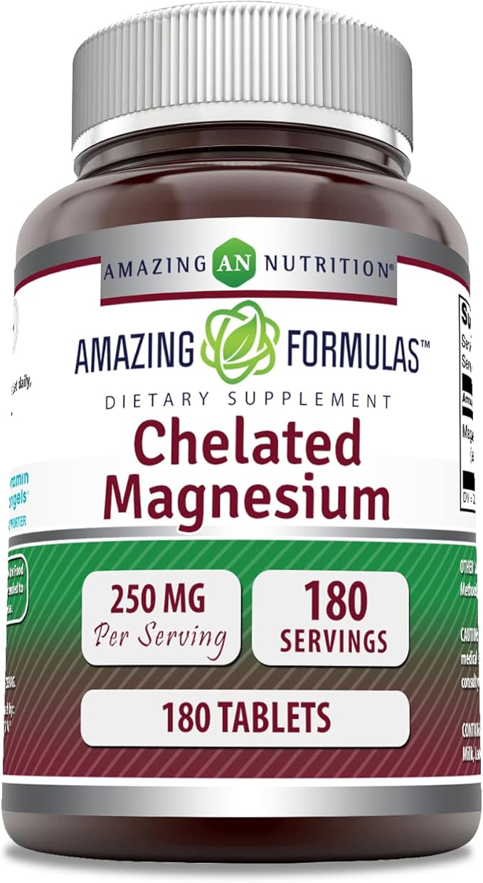 Amazing Formulas Chelated Magnesium Supplement | 250 Mg | 180 Tablets | Non-GMO | Gluten-Free | Made in USA