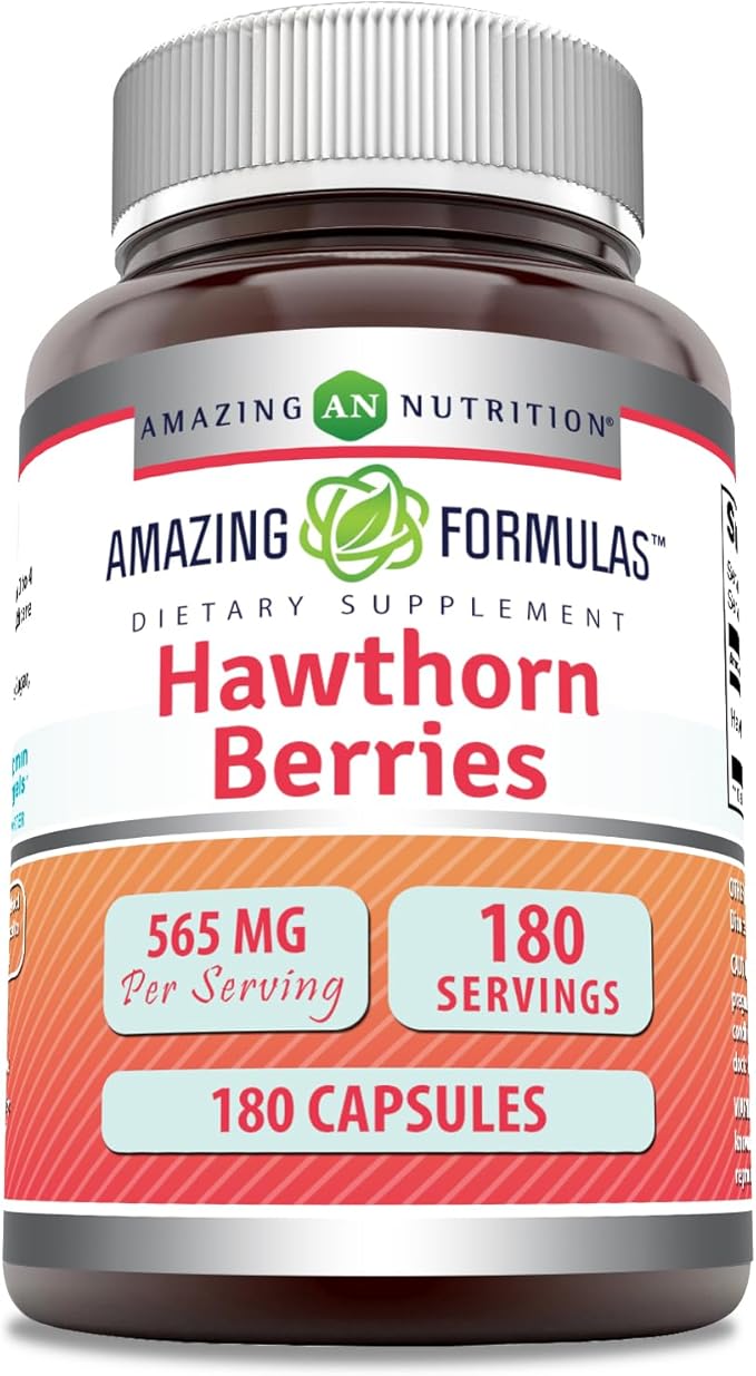 Amazing Formulas Hawthorn Berries Supplement | 565 Mg | 180 Capsules | Non-GMO | Gluten-Free | Made in USA