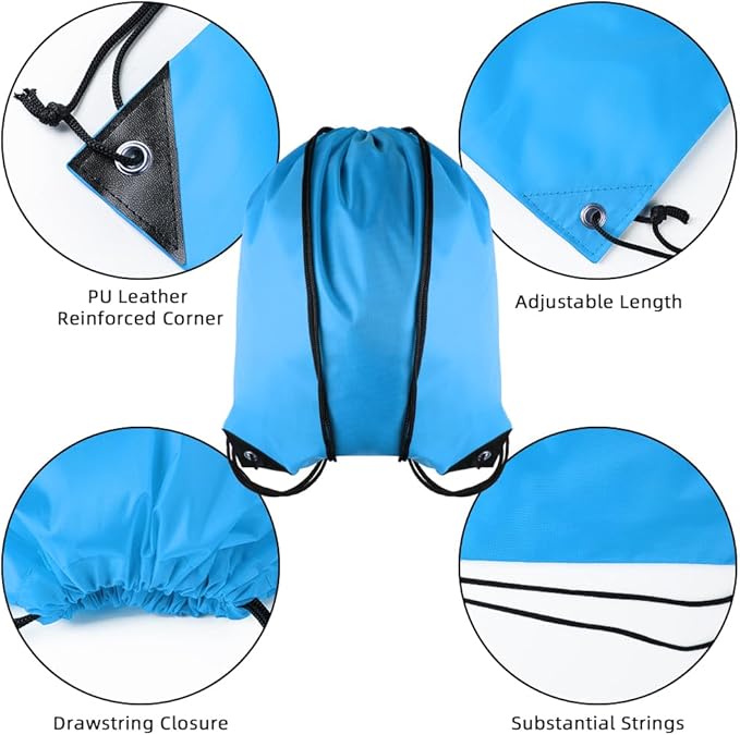 GoodtoU Drawstring Bags, Nylon Backpack for Sport, Traveling, Team (60Pcs, Sky Blue)