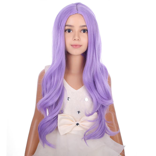 PATTNIUM Purple Wig for Kids Girls Long Wavy Curly Purple Wig Light Purple Wig Child Lavender Purple Synthetic Wig with Wig Cap