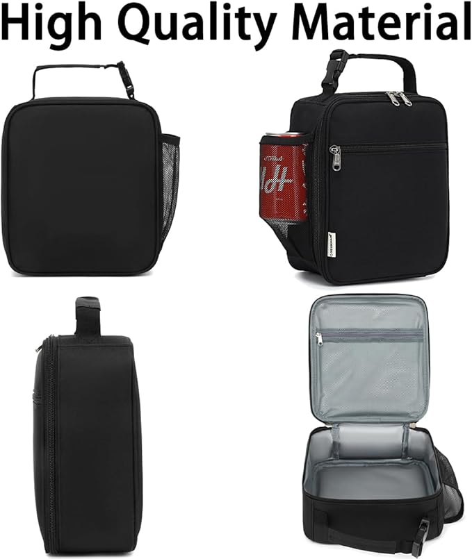 Lunch Box for Kids Boys Girls Men Women, Insulated Small Soft Cooler Lunch Bag Kit for School Work Picnic Travel - Reusable Portable lunchbox, Black