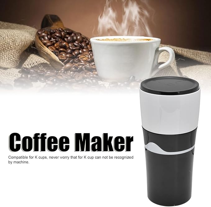 450ml Portable Drip Coffee Travel Mug, Side Leakage Proof Sharing Cup Lid Drip Coffee Machine with 3 Capsules for K Cup Capsules (Black White)