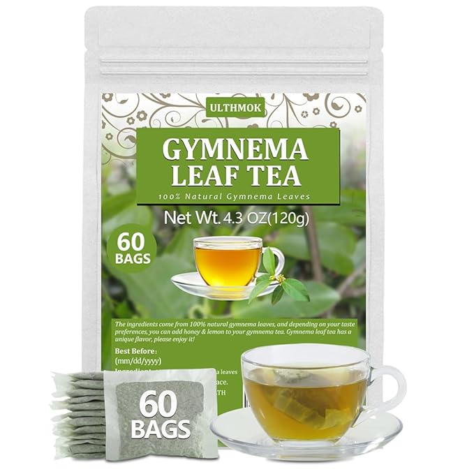Premium 60 Gymnema Leaf Tea Bags, Made with 100% Natural Gymnema Leaves, for Diabetics, No Additives & Caffeine Free & Sugar Free.