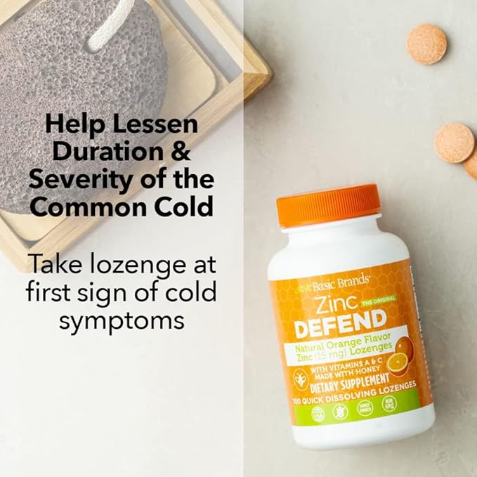 Basic Brands Zinc Lozenges, 100 Count, Orange