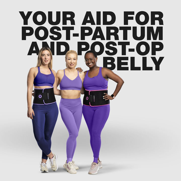 ActiveGear Waist Trainer for Women & Men - Sweat Band Waist Trimmer Belt for a Toned Look - Reinforced Trim and Extra Secure Fastening (Purple Hem, Medium: 8” x 42”)