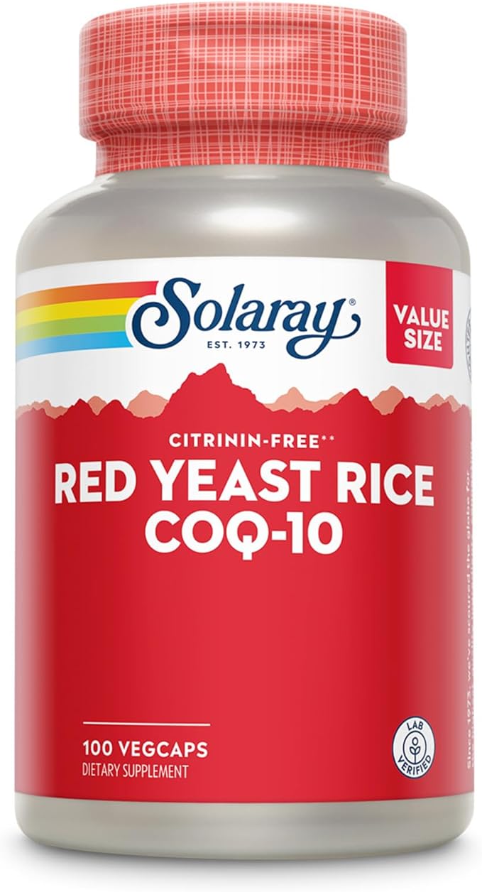 SOLARAY Red Yeast Rice with CoQ10 and Niacin (Vitamin B3) Non-Irradiated Red Yeast Rice Plus CoEnzyme Q10 - Citrinin Free - 60-Day Guarantee, Lab Verified, 100 Servings, 100 VegCaps