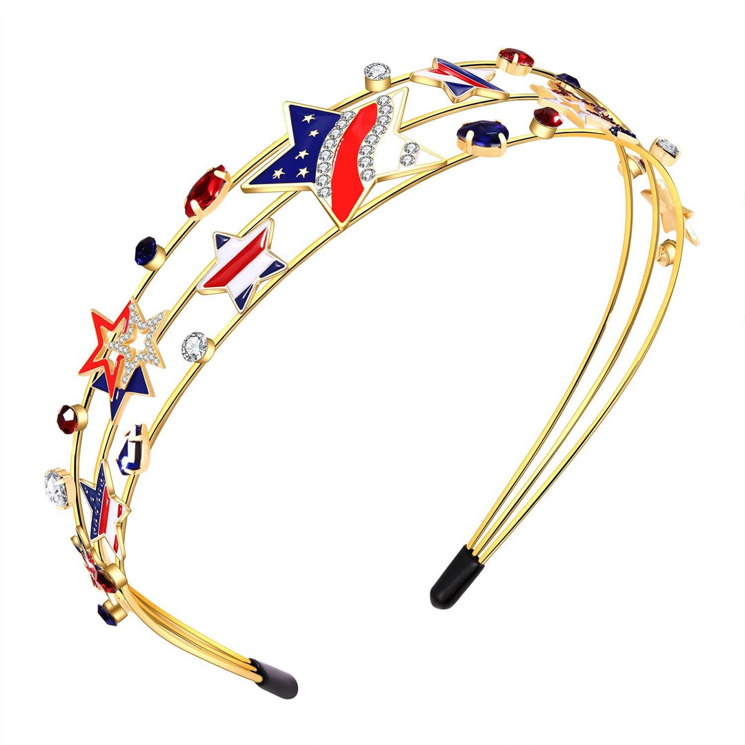 mokkia Patriotic Jeweled Headband - Women's 4th of July Red, White and Blue American Star Rhinestone Headband, Holiday Gift