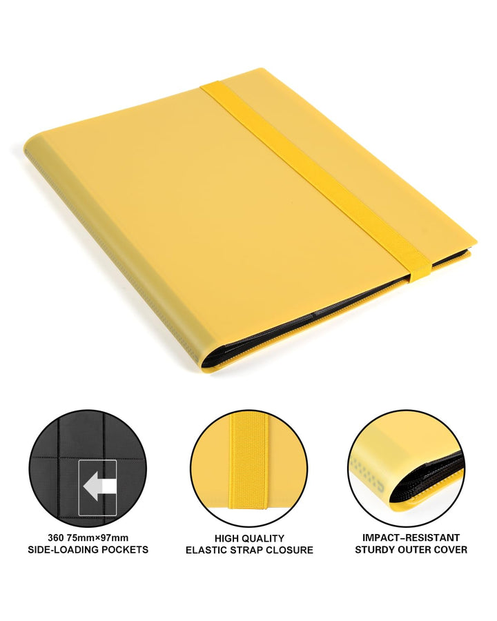 GEAoffice Card Binder, 9 Pockets Trading Card Album Folder, 360 Side Loading Pocket Binder for Yugioh, MTG and Other TCG, Yellow