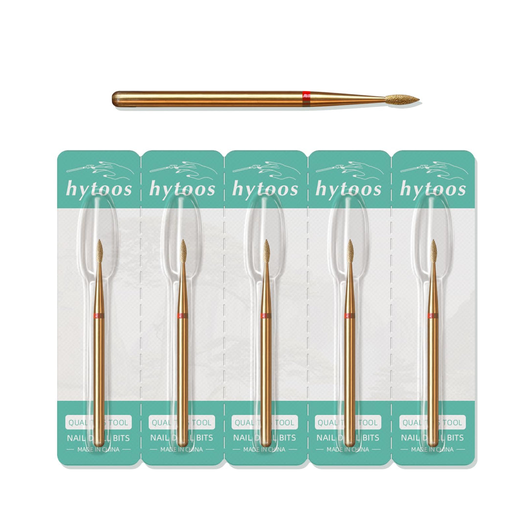 HYTOOS 2mm Short Flame Cuticle Clean Nail Drill BitS, 5Pcs/Set Titanium Russian Diamond Nail Bit Professional Safety Under Nail Cleaner Burr for Cuticle Dead Skin, Electric Drill Accessories, Fine