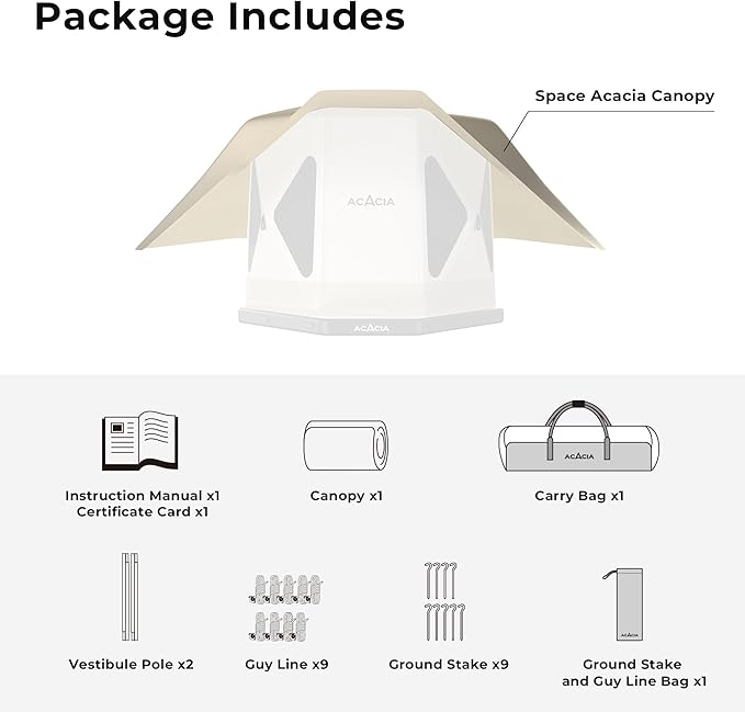 ACACIA Canopy 2-3 Person for Space Acacia Camping System, PU2000 Waterproof Camping Tarp for 4 Season Camping, UPF50+ Sunproof Tent Tarp with 2 Telescoping Poles, Carry Bag, Almond