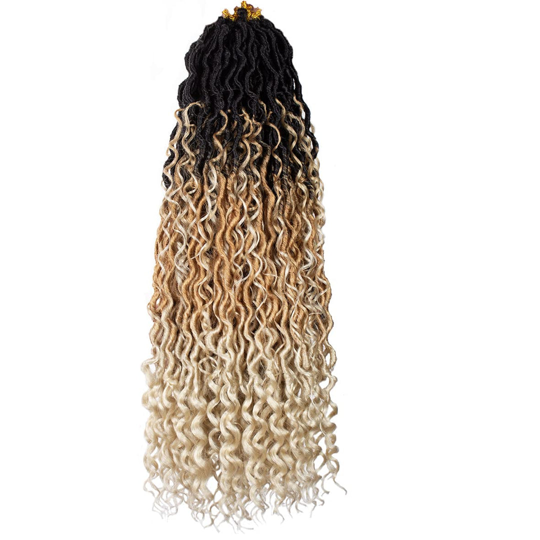 Beverlee 24 Inch Goddess Locs Crochet Hair 8 Pcak Boho Faux Locs Boho Goddess Locs Crochet Locs Pre Looped Soft Hippie Locs Synthetic Bohemian Curly Crochet Locs Hair for Black Women 1B/30/27#