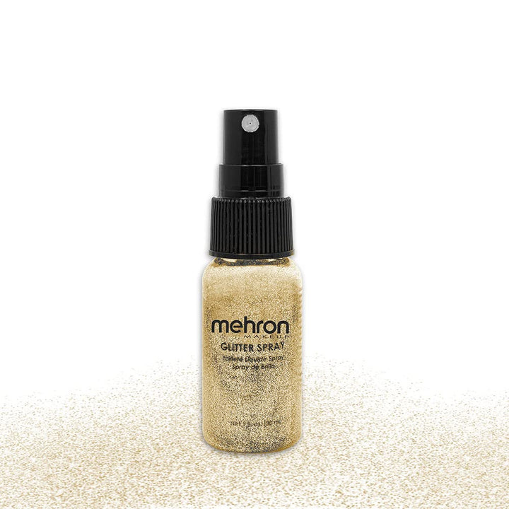Mehron Makeup GlitterSpray | Hair and Body Glitter Spray | Body Shimmer Spray 1 fl oz (30 ml) (Gold) Perfect for Beauty, Theater, Halloween, Parties, Festivals, Concerts, and More