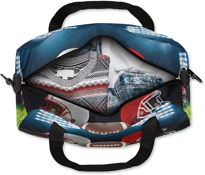 Football Helmet Kids Overnight Duffle Bags Boys Girls Teen Sports Gym Bag for Weekender Travel Gymnastics Dance Ballet