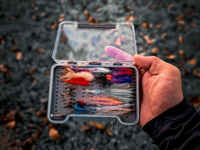 Waterproof Fly Fishing Boxes Supper Slim Transparent Fishing Tackle Storage Easy Grip Foams Multi Magnetic Compartments Fishing Tackle Storage Trags 7.36"X4.02"X0.63"(Grey-H046LB)