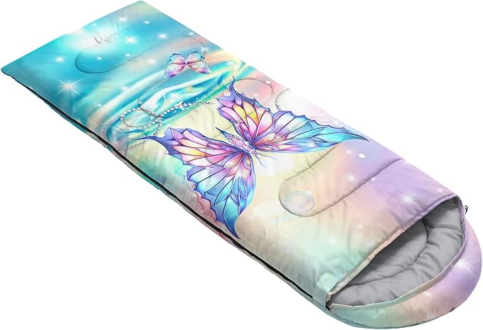 AILONEN Kids Floral Cat Camping Sleeping Bags,Lightweight & Waterproof,3 Season Warm & Cool Weather,Kawaii Kitten Sleeping Bags for Girls Adults,Travelling,Outdoors