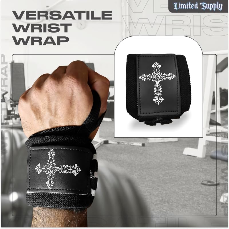 CROWN Anime Wrist Wraps Lifting Straps 24" for Men and Women - 1 Pair Each, Gym Accessories Support Weightlifting, Powerlifting, Strength Training, and Improve Workout, Black Wcross