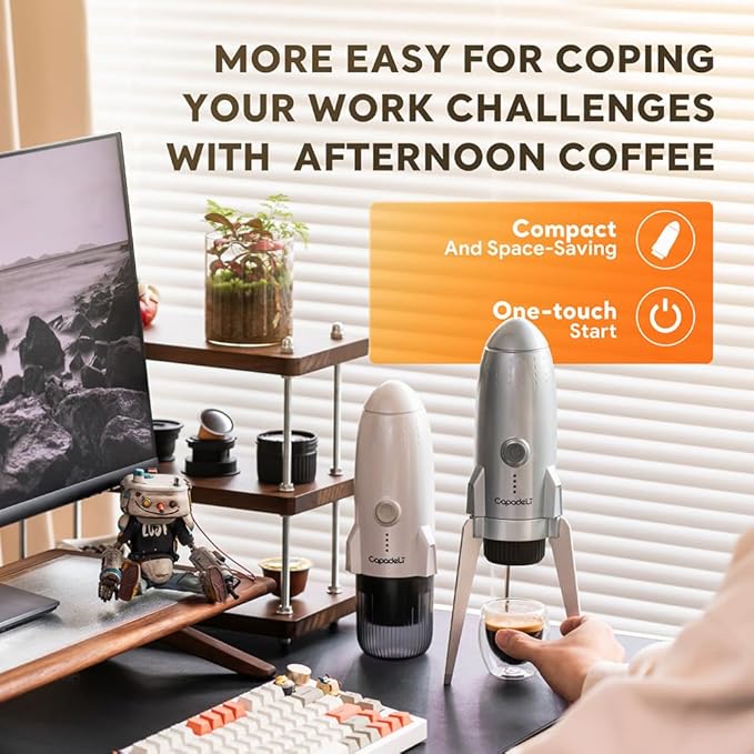 3 in 1 Portable Espresso Machine On the Go, Self-Heating Electric Espresso Maker, 19 Bar Mini Coffee Maker For Travel Camping & Hiking For Ground Coffee & NESPRESSO/DolceGusto Pod, Bright White