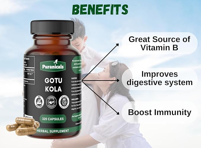 Gotu Kola Premium 320 Capsules Non GMO and Gluten Free | Herbal Supplement | 600 mg Per Serving | Made with 100% Pure Gotu Kola Powder