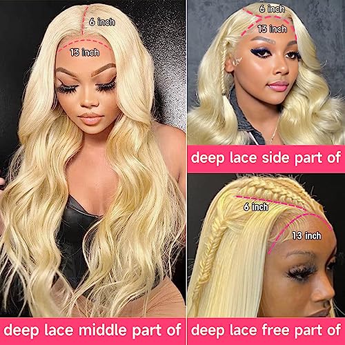 613 HD Lace Frontal Wig 13x6 200 Density, Blonde Lace Front Wigs Human Hair, Pre Plucked Bleached Knots with Baby Hair Natural Hairline Body Wave 613 Lace Front Wig Human Hair (28 Inch)