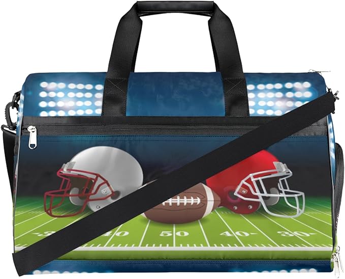 Football Helmet Dry Wet Depart Duffle Overnight Bag with Shoes Compartment & Wet Pockets, Water Resistant Weekender Travel Gym Pouch For Swim Gymnastics Ballet Sleepovers