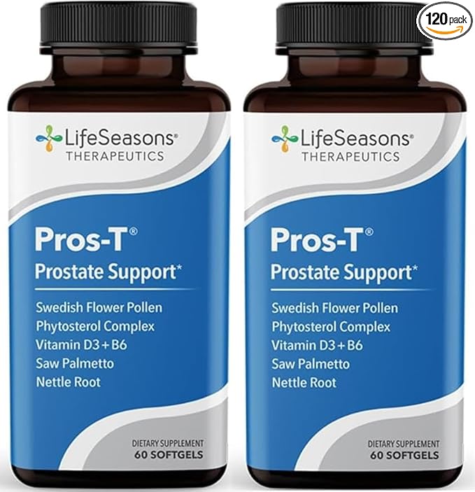 Pros-T - Prostate Support Supplement - Saw Palmetto, Phytosterol, Zinc, Nettle, Vitamin D-3 & B6 - Promote Healthy Prostate Function & Normal Urinary Flow - Improve Tissue - 60 Softgels (Pack of 2)