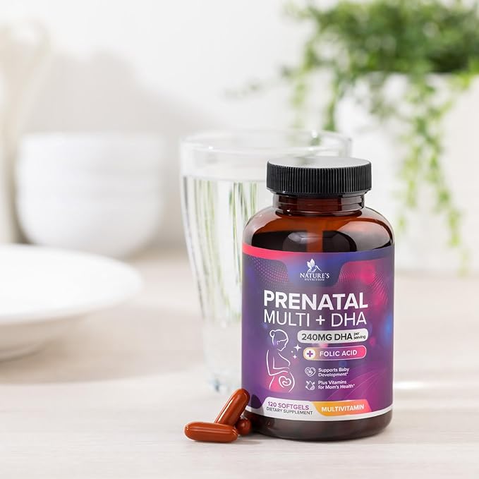 Prenatal Vitamins for Women with Folate & DHA, Prenatal Multivitamin Supports Brain Development with Folic Acid, Omega 3, Vitamin A, C, D, B6, B12 & Iron, Pregnancy Supplement, Non-GMO - 120 Softgels