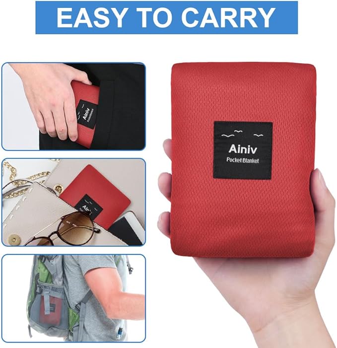 Picnic Blanket, Mini Pocket Beach Mat 78.8 x 82.7IN (5-7 People) Foldable, Lightweight Waterproof Sand Free, Foldable Thin Ground Sheet for Outdoor Camping Hiking Travel - with Hand Strap