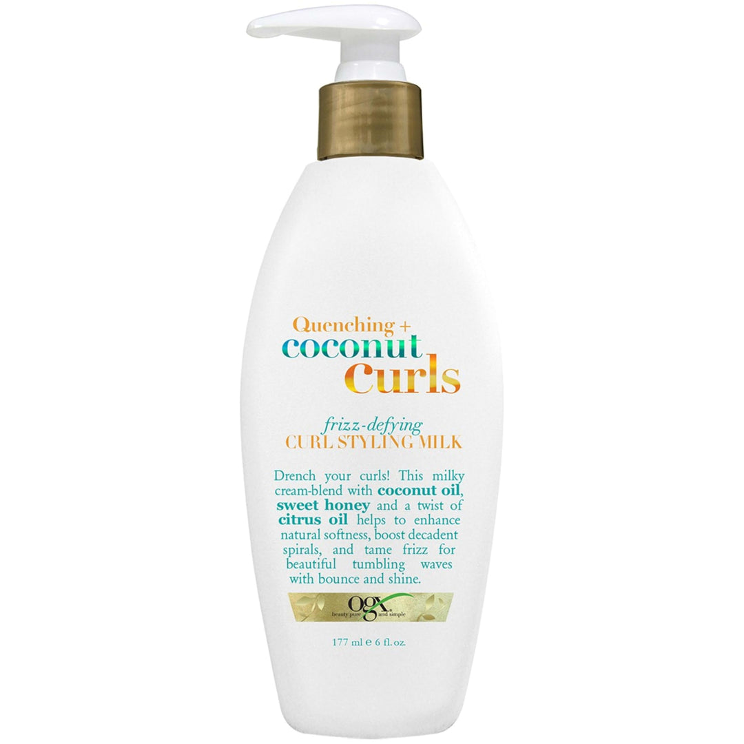 Ogx Quenching + Coconut Curls Frizz-Defying Styling Milk, Nourishing Leave-In Hair Treatment With Coconut, Citrus Oil & Honey, P
