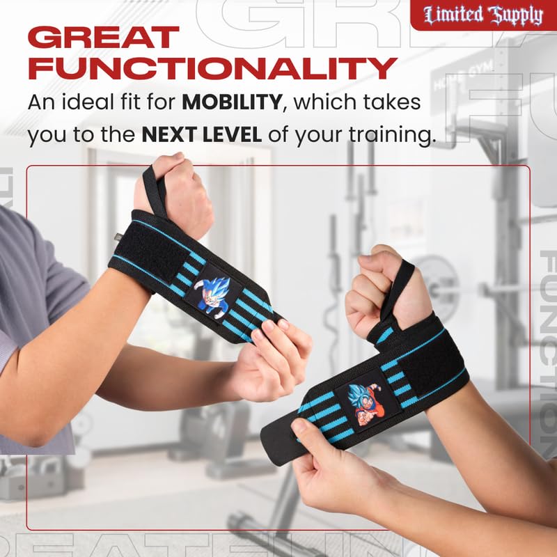 CROWN Anime Wrist Wraps 2 Pairs Bundle - 24" Lifting Straps for Men and Women - Gym Accessories Support Weightlifting, Powerlifting, Strength Training, Workout (Duo G)