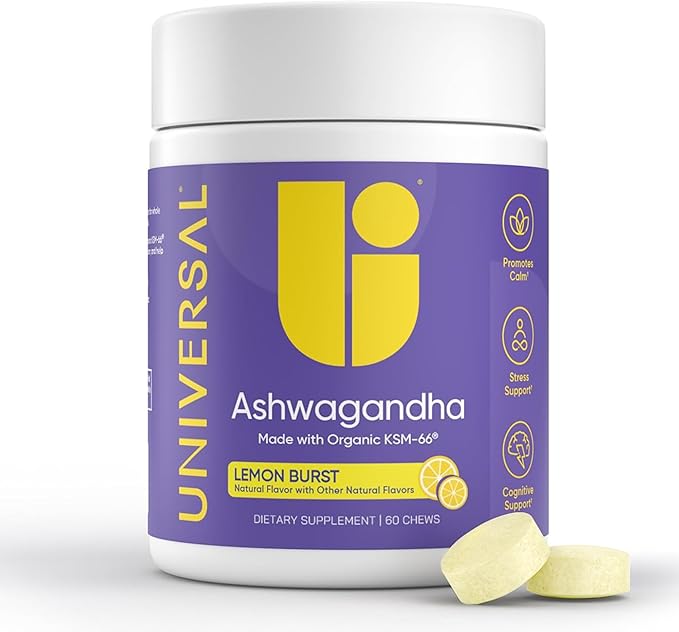 Ashwagandha KSM- 66 Chews - Daily Stress, Cognitive Function and Mood Support Chewable Supplement, Highly Bioavailable Full Spectrum KSM66 Ashwagandha Root Extract, Calm & Relaxation - Lemon, 60 Count