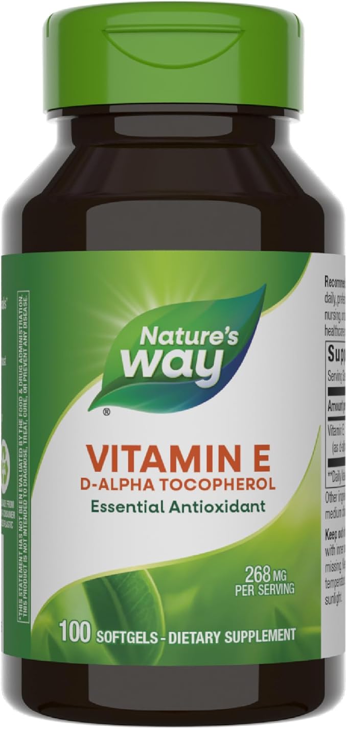 Nature’s Way Vitamin E D-Alpha Tocopherol - 268 mg per serving - Antioxidant – Essential Nutrient for Heart Muscle Cells* - Gluten Free - 100 Softgels