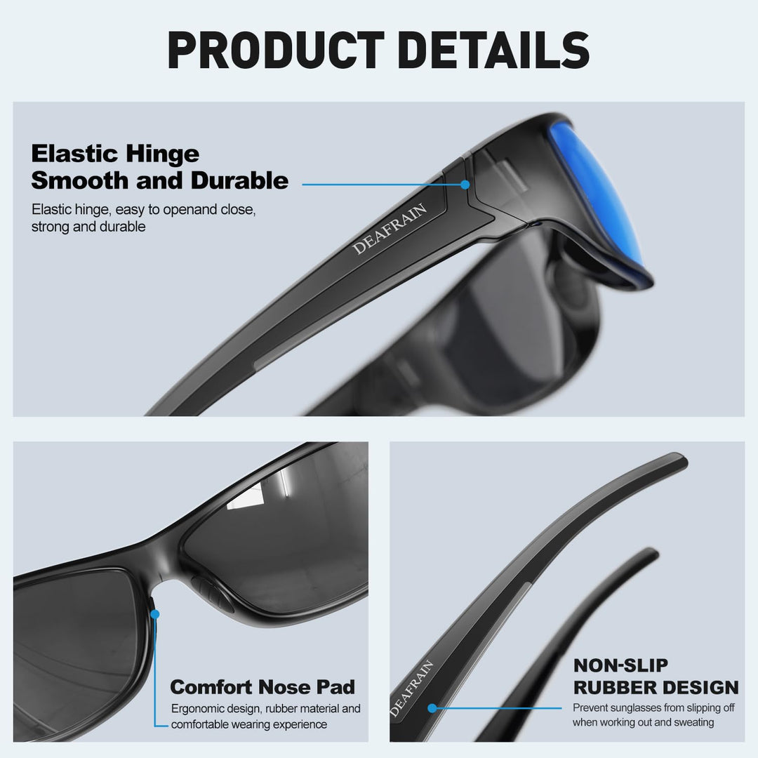 DEAFRAIN Polarized Sports Sunglasses for Men Women Sun Glasses Shades for Fishing Driving Cycling Running