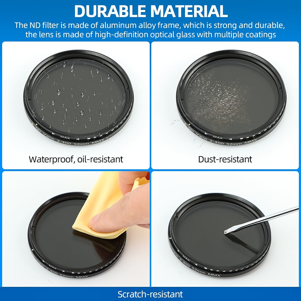 52mm Variable ND2-ND400 Filter, Clip-on Phone Lens ND Kit, Universal Adjustable Neutral Density Compatible With iPhone/Samsung/Android Smartphones (Size: 52mm)