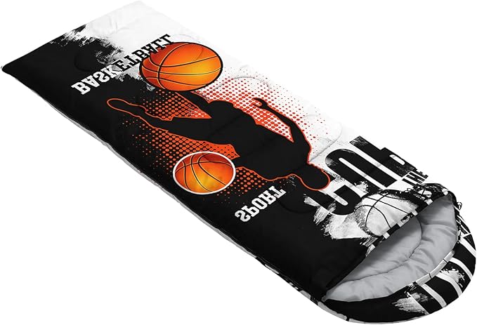 AILONEN Boys Sports Camping Sleeping Bags,Lightweight & Waterproof,3 Season Warm & Cool Weather,Black Player Basketball Sleeping Bags for Kids Adults,Travelling,Outdoors