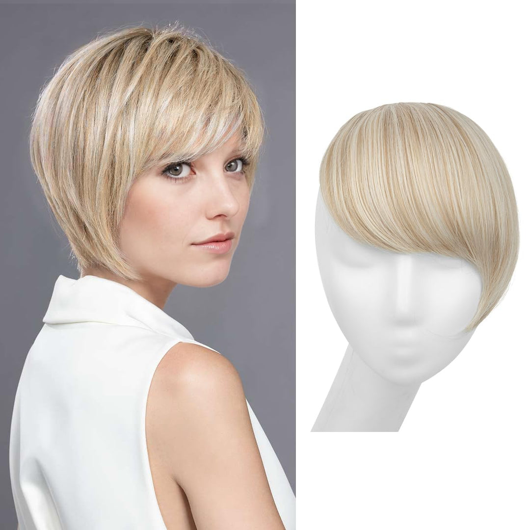 SARLA Clip in Side Bangs Extension Straight Synthetic Fake Bangs One Piece for Women Cream Blonde