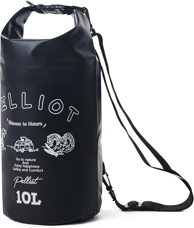 10L Waterproof Dry Bag Tough & Water-repellent Storage Bag with Adjustable Shoulder Strap Lightweight Portable Shoulder Dry Bags for Kayaking Boating Camping Black