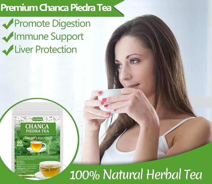 60 Premium Chanca Piedra Leaf Tea Bags, Stonebreaker/Stone Breaker tea, Made with 100% Natural Chanca Piedra Leaves, No Additives & Caffeine Free.