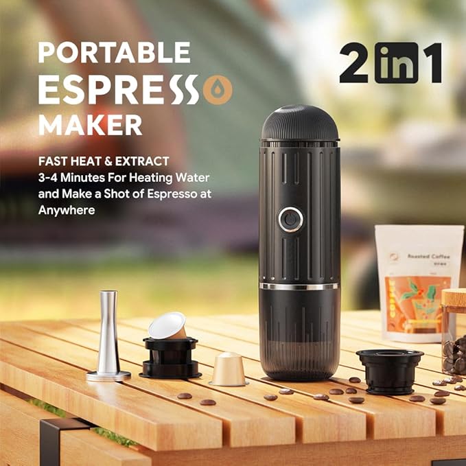 BENFUCHEN Portable Espresso Machine For Travel, USB-C Charging, Self-Heating Electric Espresso Maker, 19 Bar Mini Coffee Maker On the Go For Camping & Hiking For Ground Coffee & NESPRESSOpods, Black