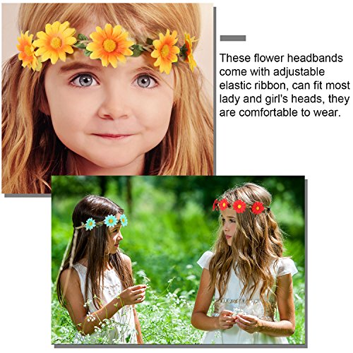 Bememo 12 Pieces Flower Headband Girl Women Daisy Flower Crown Hippie Floral Wreath Headband for Festival Wedding Bridal Party (Classic)