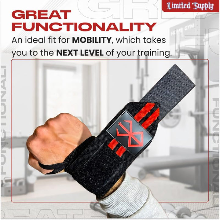 CROWN Anime Wrist Wraps Lifting Straps 24" for Men and Women - 1 Pair Each, Gym Accessories Support Weightlifting, Powerlifting, Strength Training, and Improve Workout, Black Brserk