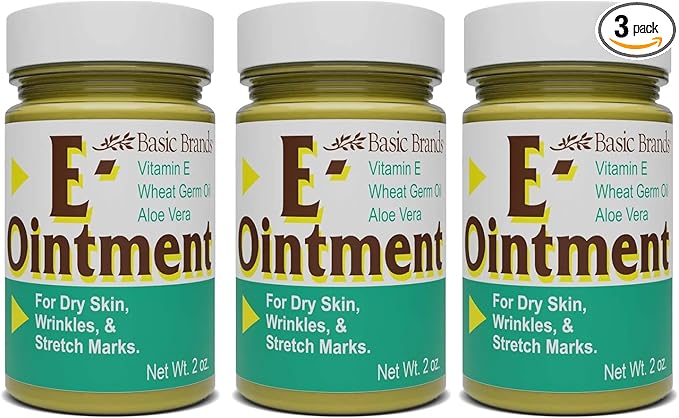 Basic Organics - Basic Brands - Vitamin E Ointment - 2 oz - Moisture Enhancing - Can Help Reduce Appearance of Scars, Stretch Marks, Fine Lines & Wrinkles - Pack of 3