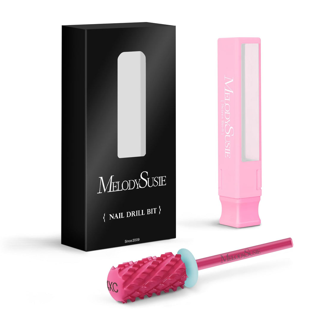 MelodySusie Safety Nail Drill Bits, 3/32'' Smooth Round Top Large Barrel Carbide Bits, Suitable for Manicure Pedicure Cuticle Gel Polishing, Beginners Bits, Pink Blossom, Series Bit-S, 4XC